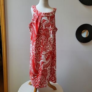 Perceptions New York Red/white Dress Sleeveless Full Back Zipper Dress Sz 18